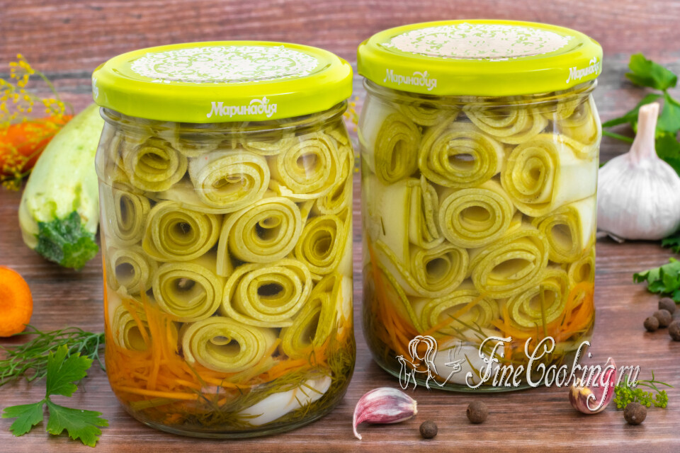 Кабачки на зиму, маринованные рулетиками — готовое блюдо