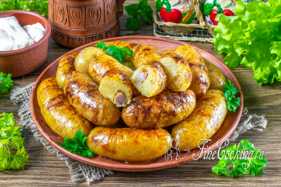 Картофельная колбаса — готовое блюдо