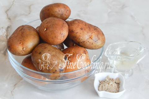 Продукты для картофельных долек: картошка, приправа и подсолнечное масло