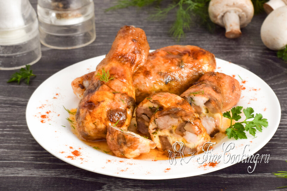 Куриные ножки, фаршированные грибами — готовое блюдо