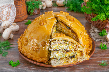 Курник с курицей и блинами