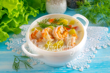 Суп с плавленым сыром и креветками