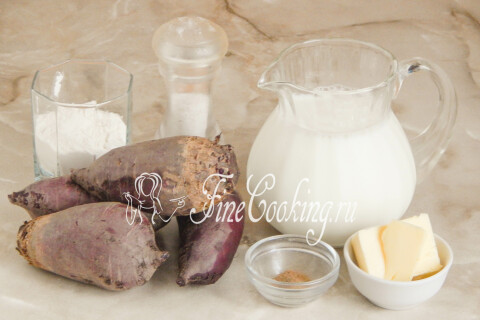 Продукты для свёклы в молочном соусе: свёкла, молоко, масло, мука и мускатный орех