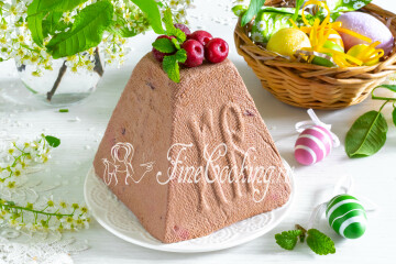 Творожная пасха заварная шоколадная с вишней