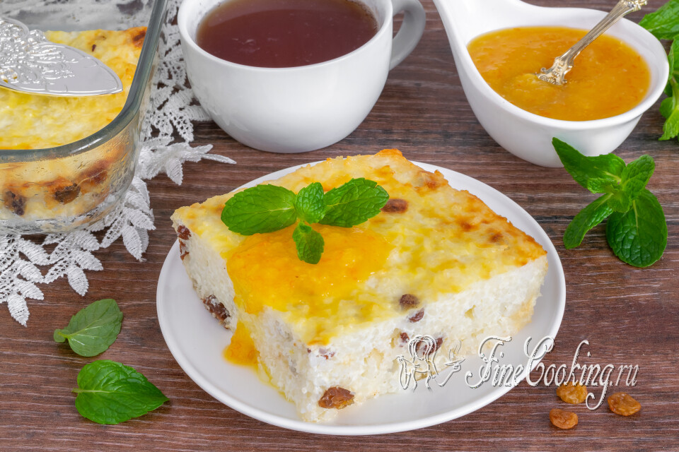 Творожная запеканка с рисом и изюмом — готовое блюдо